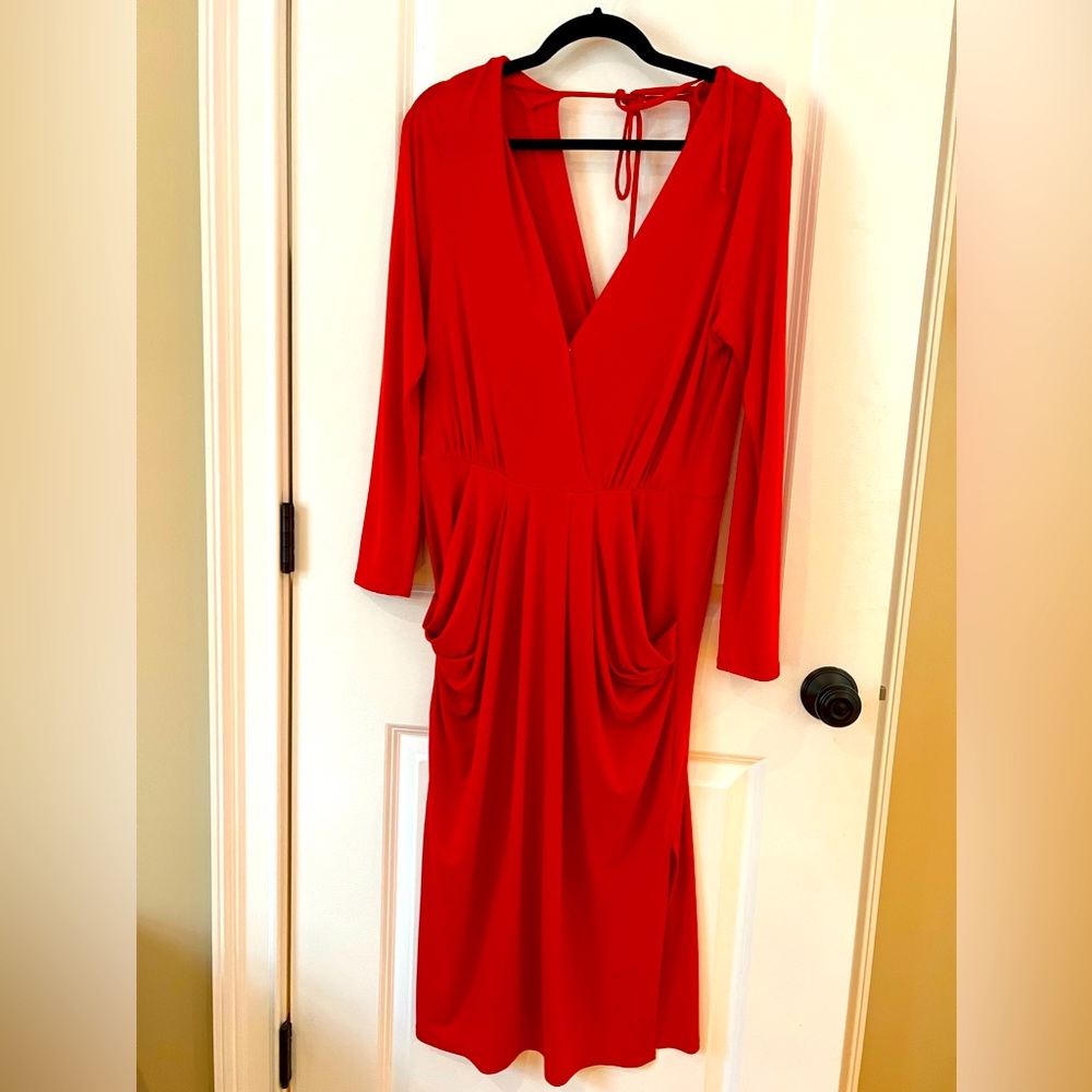 BCBGeneration Long Sleeve Midi Red Dress